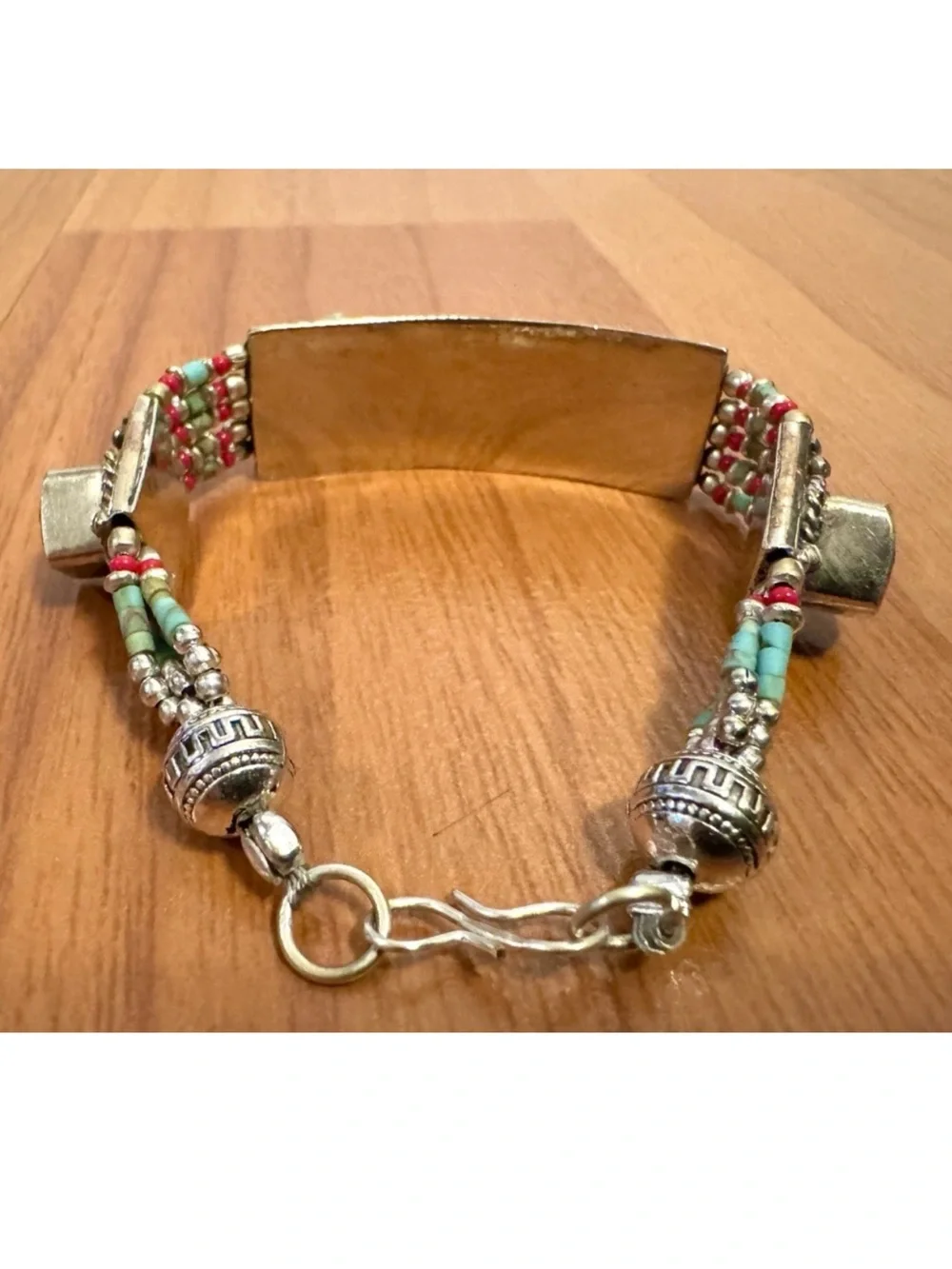 Vintage & Handcrafted Artisan Ethnic Tribal Bracelet Inlay Stones Set In Silver